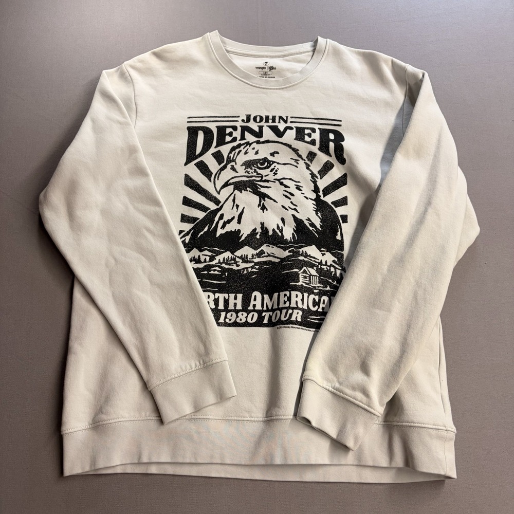 Wrangler John Denver Sweatshirt Men’s L North American 1980 Tour Eagle Cream